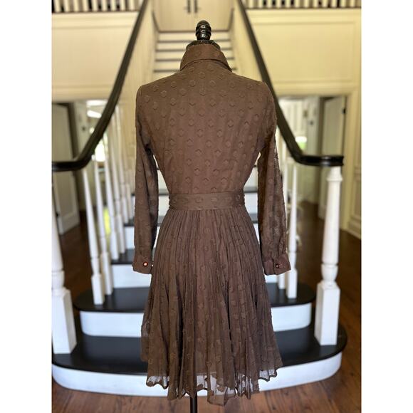 Vintage 60s Brown Voile Pleated Dress Mod Groovy Indie Alternative Punk Festival - Picture 5 of 14